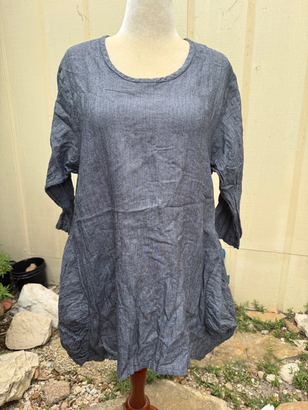 Dress To Kill Jane Mohr Grey Lagenlook Tunic 3/4 Sleeve Balloon Flare Top Boho